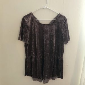 Velvet peplum top with ribbon tie on back